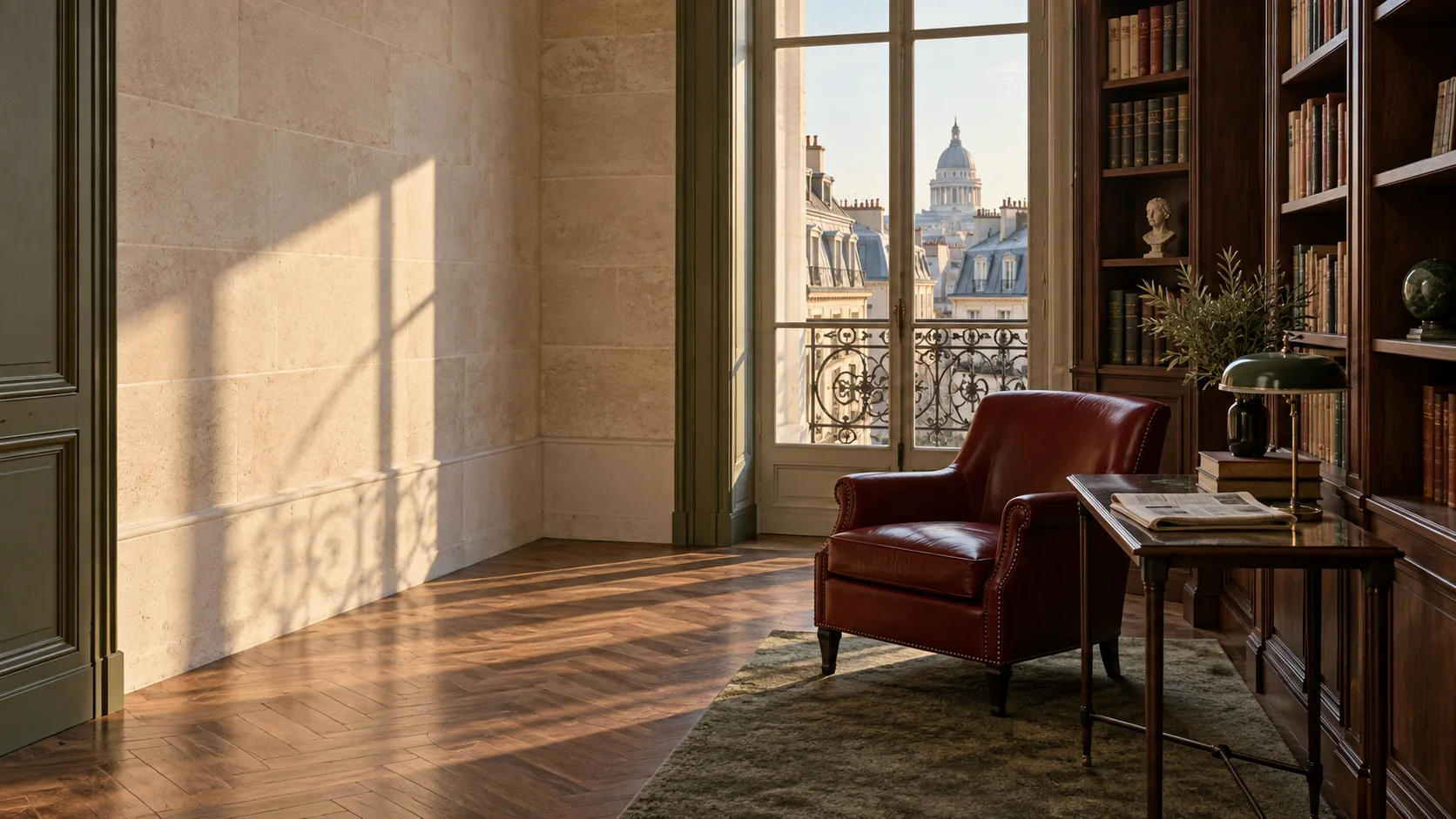 A quiet reading room overlooking Paris